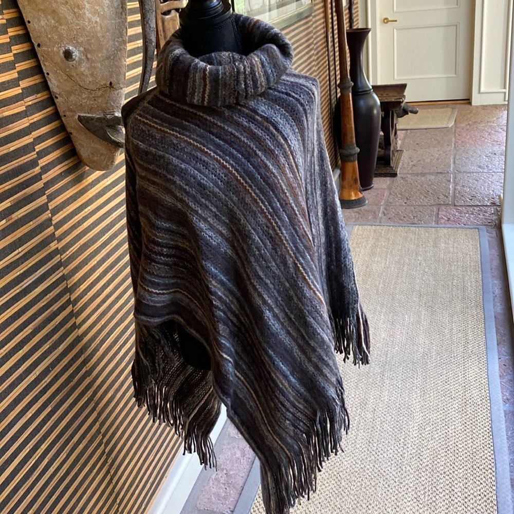 2 Chic  mixed browns turtleneck poncho- very soft!